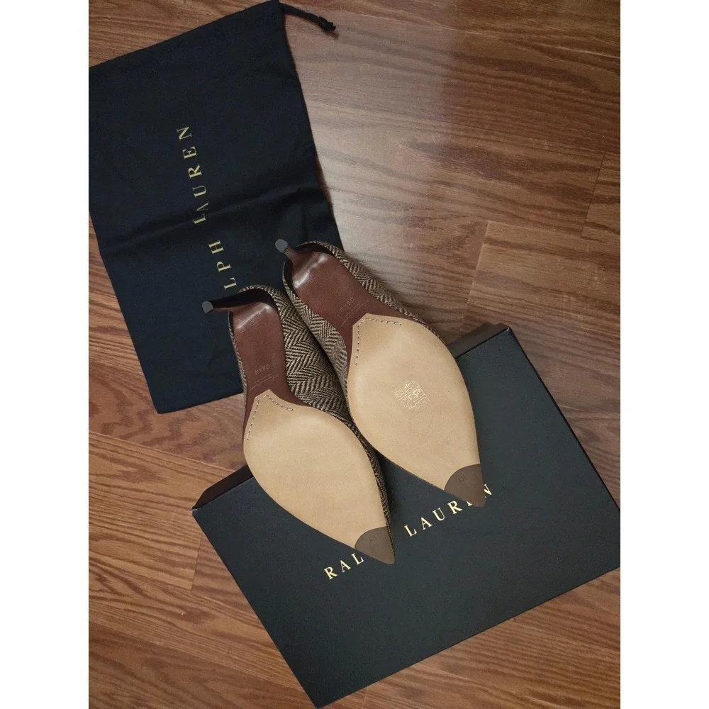 Ralph Lauren Purple Label Armissa Herringbone Tweed Pumps Brown EU 39.5 Italy‎